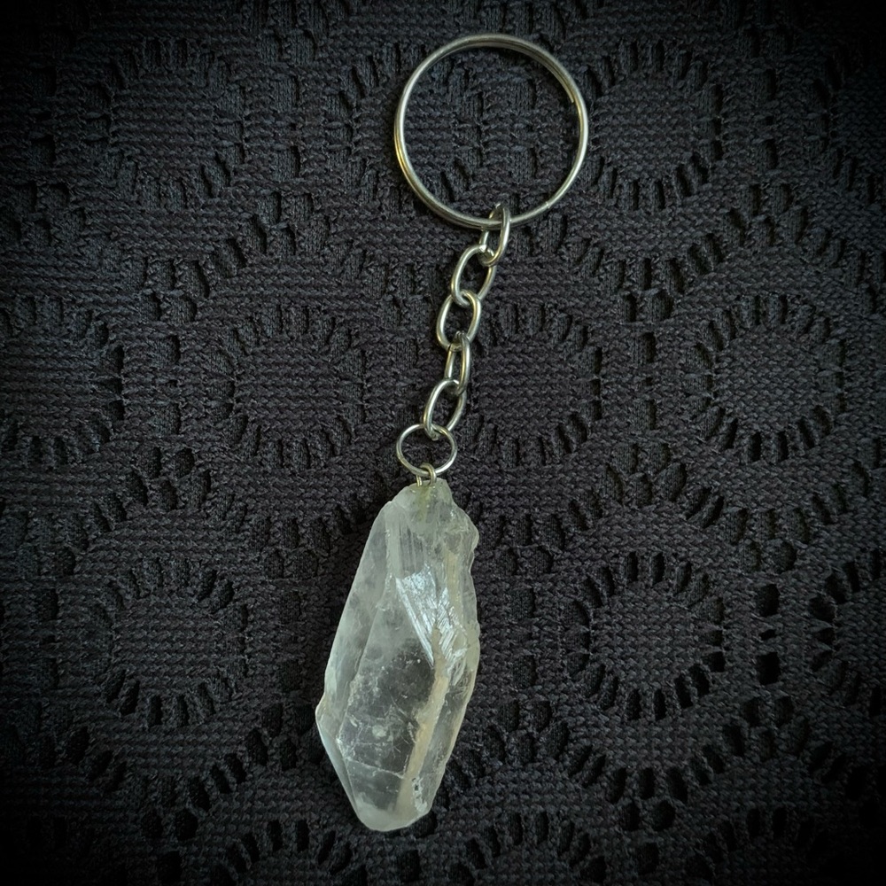 Natural Raw Quartz Crystal Point Keychain